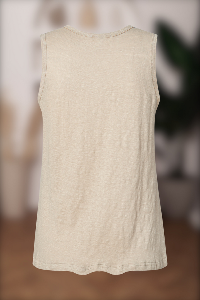 Classic linen knit tee in oat back view